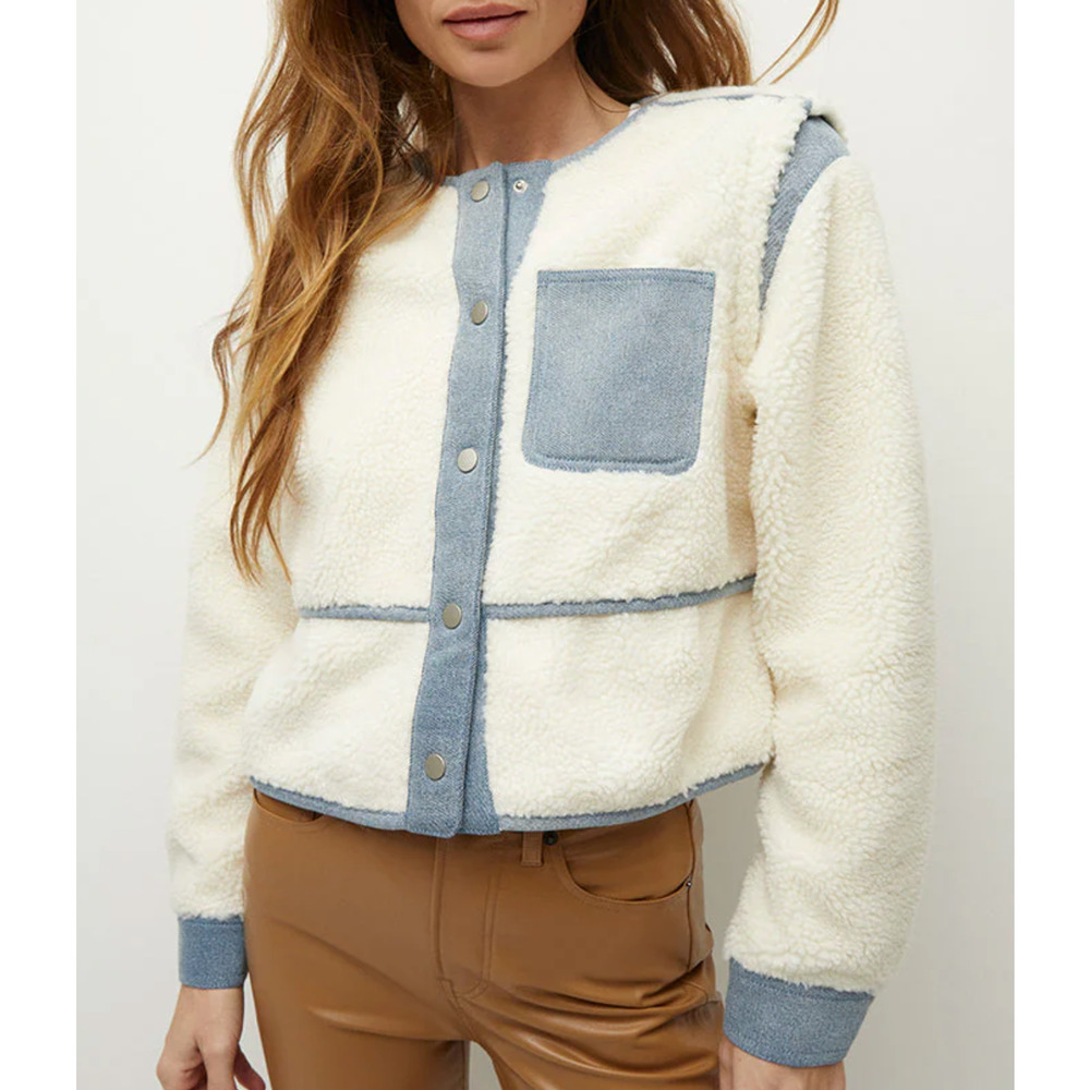 NEW VERONICA BEARD CREAM DENIM TRIM SURREY SHERPA JACKET COAT SIZE XS